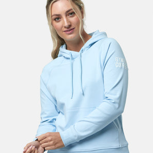 Gym+Coffee Chill Pullover Hoodie (Womens) - Baby Blue