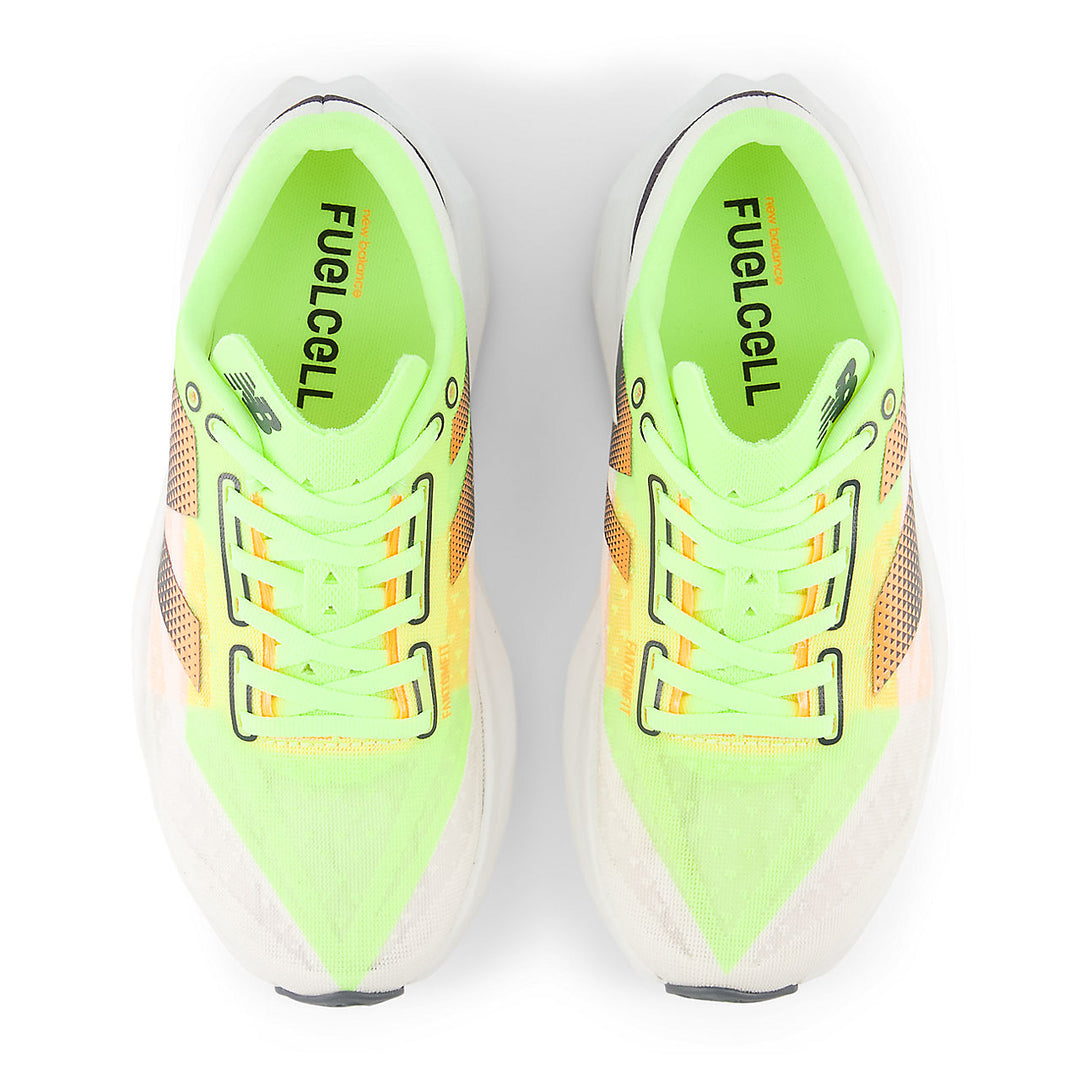New Balance FuelCell Rebel v4 (Womens) - White/Bleached Lime Glo/Hot Mango