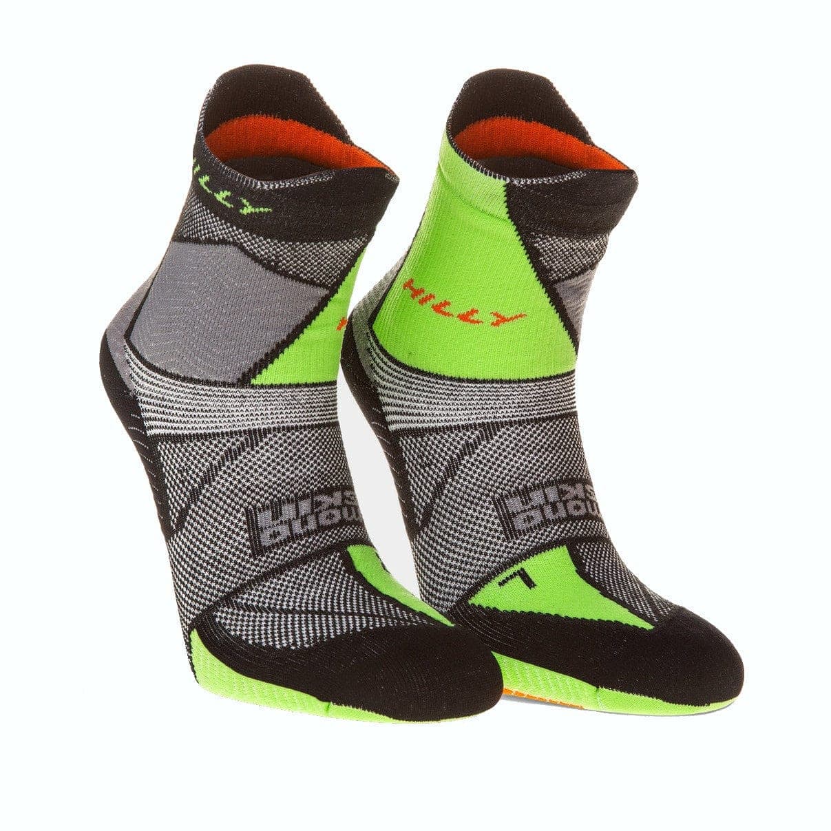 Hilly Marathon Fresh Anklet Med - Black/Grey/Lime Green