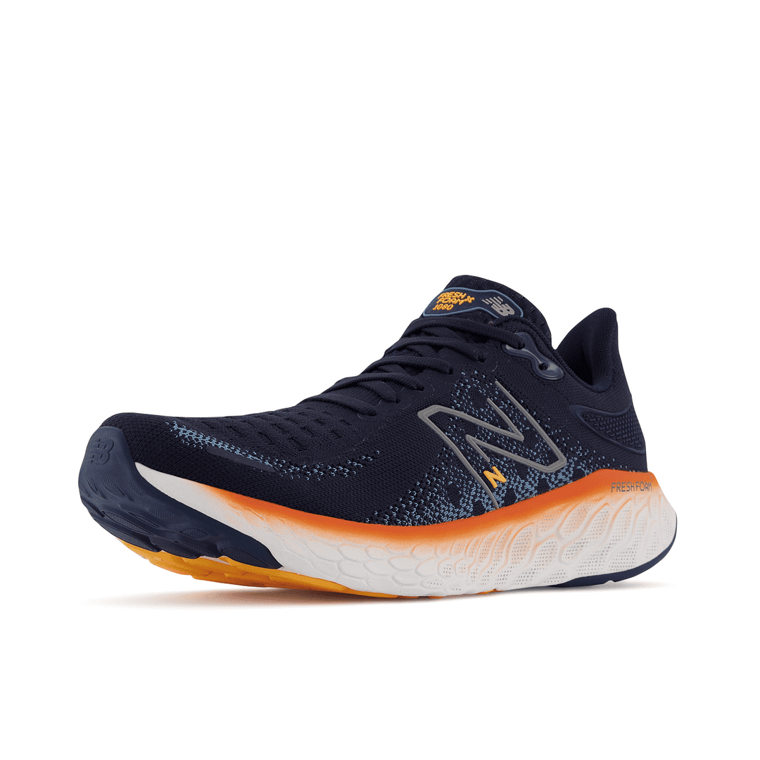 New Balance Fresh Foam X 1080v12 Wide (Men's)- Eclipse with vibrant orange and spring tide